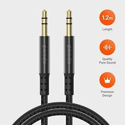 Porodo Metal Braided AUX Cable (1.2m) - Black